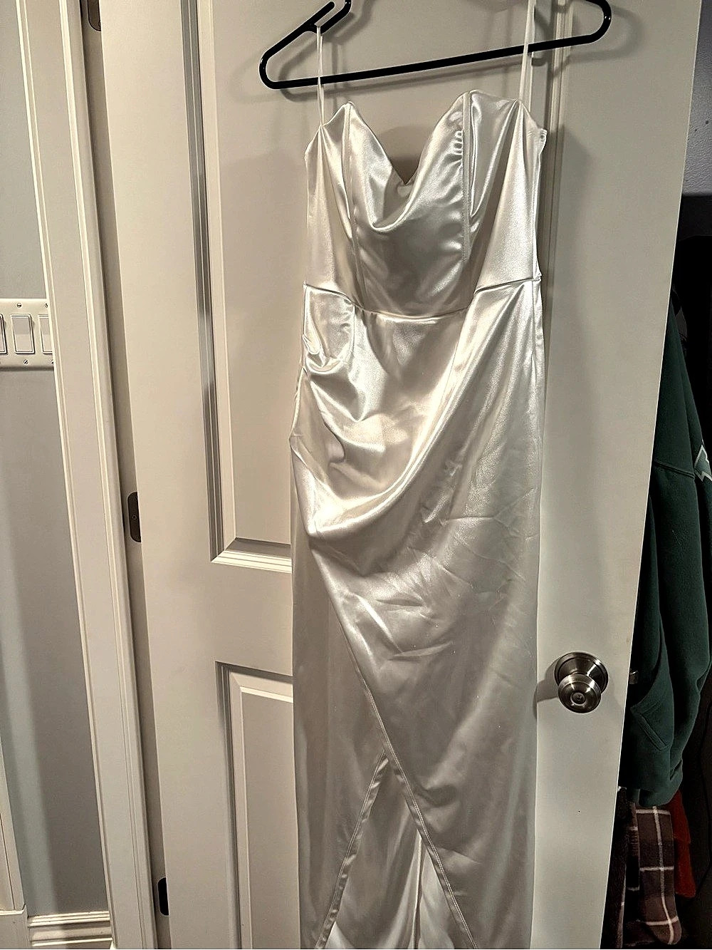 LOVESOM Satin Maxi Dress in White Size Large